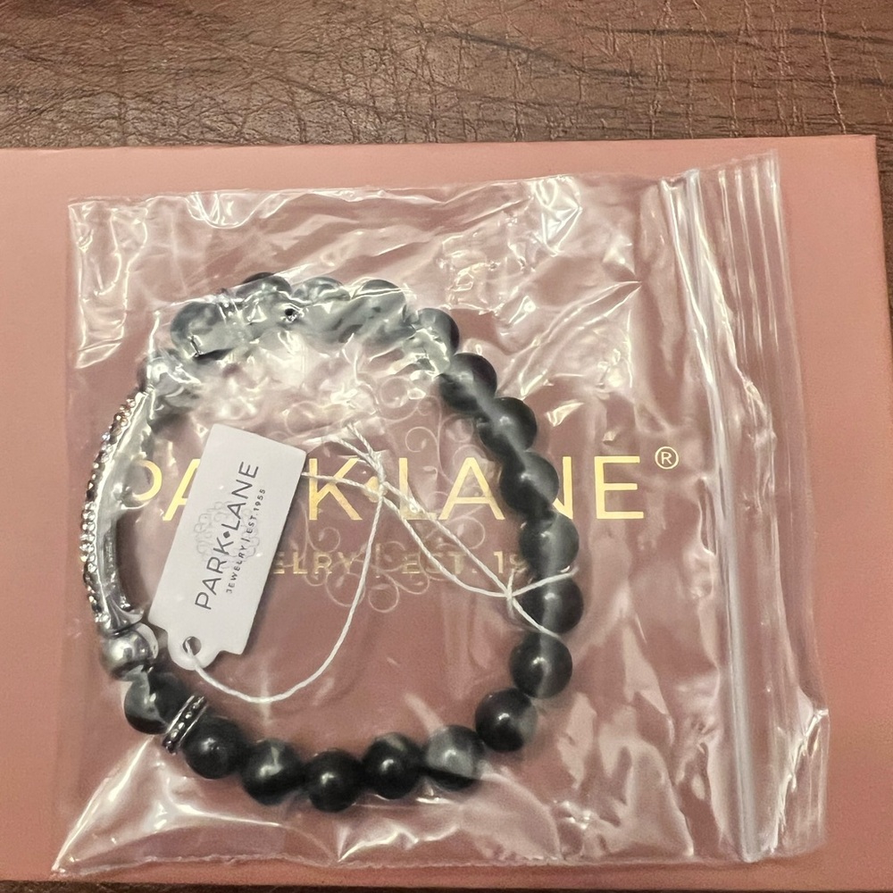 Park Lane Leo Black Beaded Stretch Bracelet, Silver Pavé, March Sparkle Box, New - Picture 6 of 6
